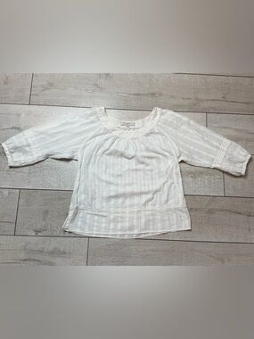 LOFT White Textured Peasant Blouse Eyelet Sleeve Top Women’s Small